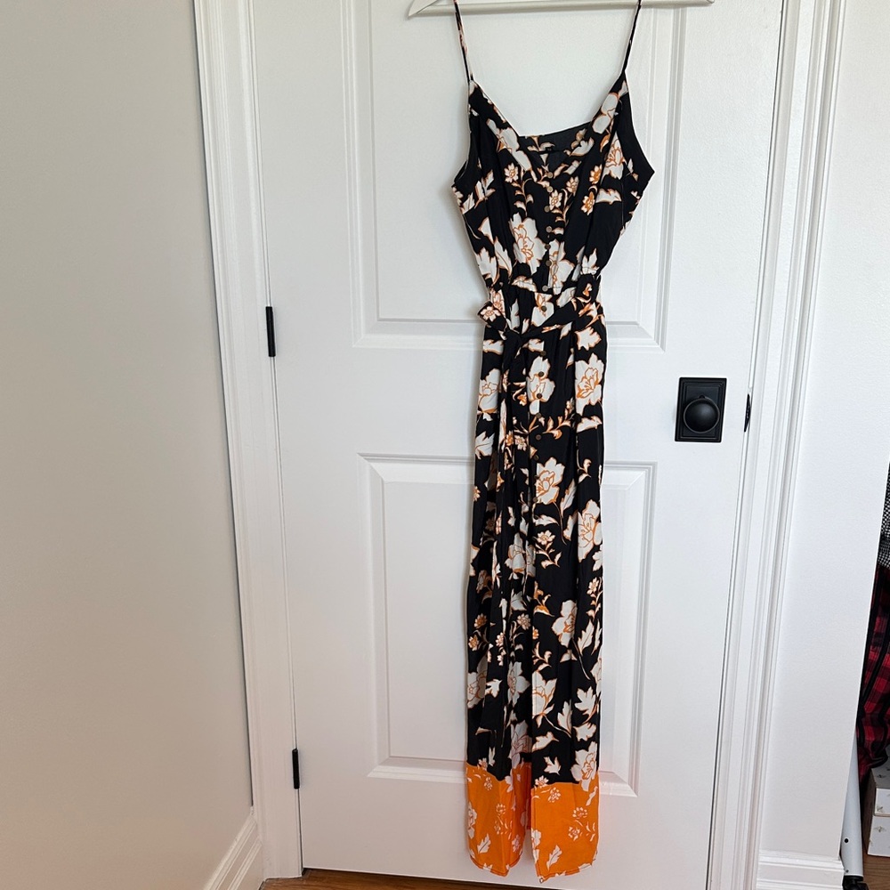 Floral Black and Orange Maxi Dress